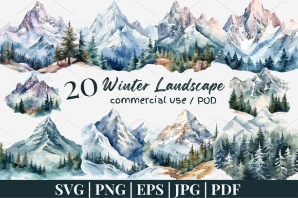 20 Mountain Landscape SVG, PNG 952 Graphics & Illustrations