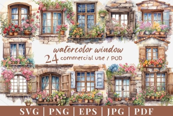 24 Vintage Window Vector Graphics & Illustrations