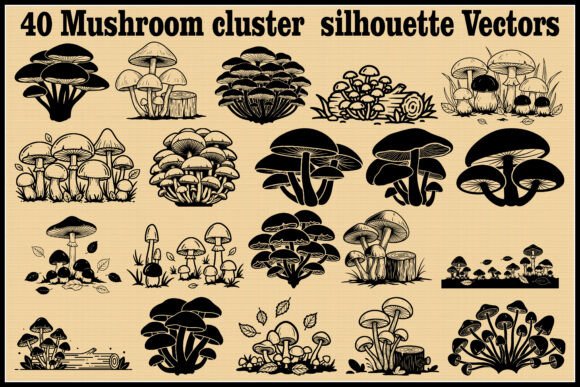 40 Mushroom Cluster Silhouette Vectors: Graphics & Illustrations