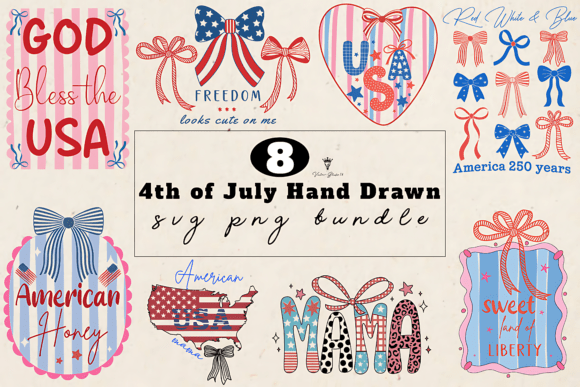 4th of July Hand Drawn SVG PNG Bundle: Graphics & Illustrations