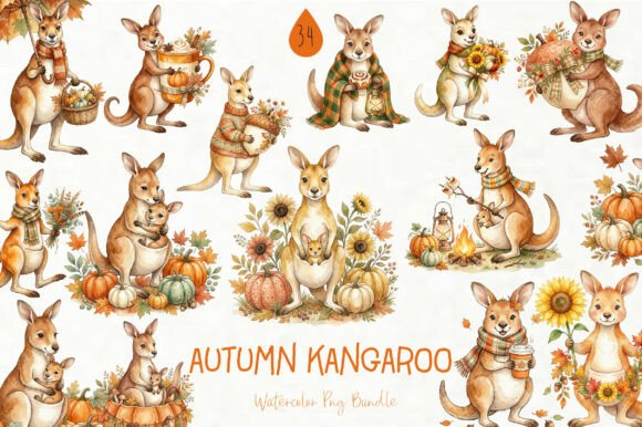 Autumn Kangaroo Sublimation Clipart: Graphics & Illustrations for Local Branding