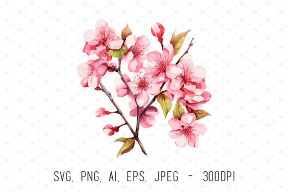 Cherry Blossom Sublimation Clipart: Graphics & Illustrations