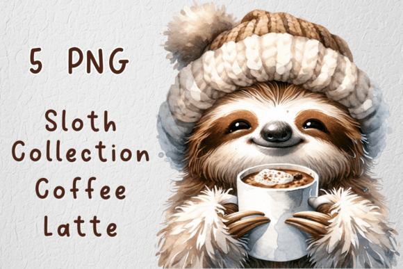 Cozy Sloths with Seasonal Latte Coffee Graphics