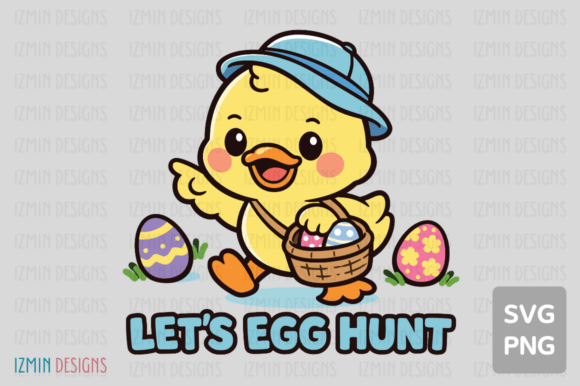 Cute Easter Chick Egg Hunt SVG PNG Art: Graphics & Illustrations