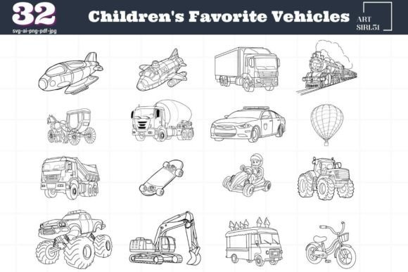Doodle Joy Children’s Favorite Vehicles Graphics & Illustrations