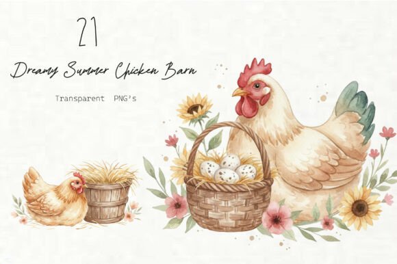 Dreamy Summer Chicken Barn Clipart: Graphics & Illustrations