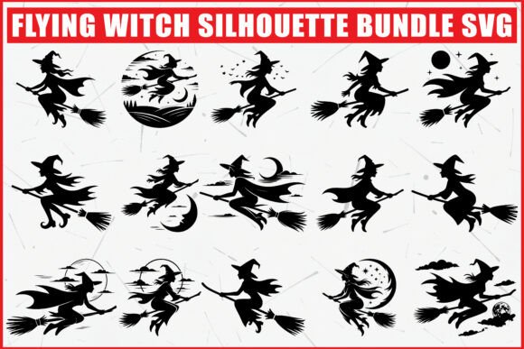 Flying Witch Silhouette SVG Bundle