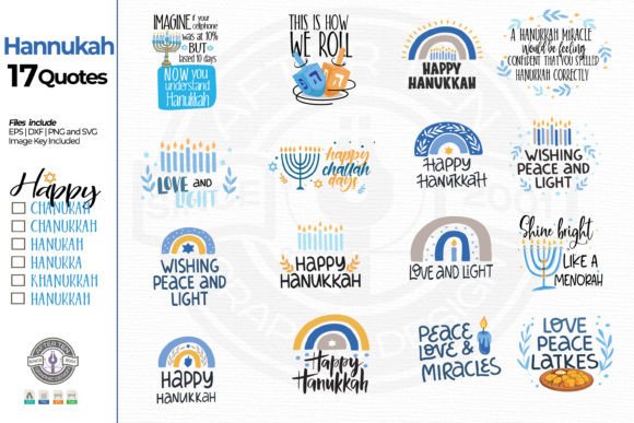 Hanukkah Quotes Set 2: Festive Illustrations & Graphics