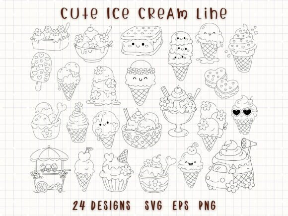Ice Cream Clipart SVG Cute Dessert Graphics & Illustrations