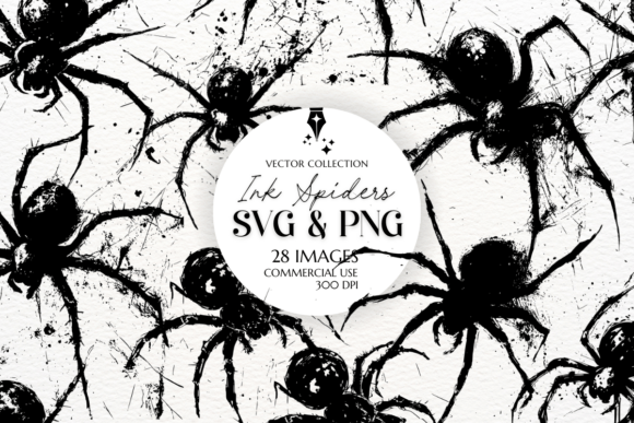 Ink Spiders Halloween Clipart PNG SVG: Graphics & Illustrations