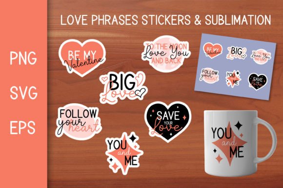 Love Stickers PNG Valentines Day SVG: Graphics & Illustrations for Editorial Warmth