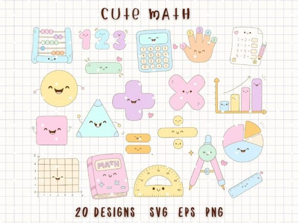 Math Clipart Bundle Kawaii School SVG: Graphics & Illustrations for Playful Local Brands