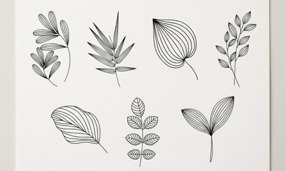 Minimalist Line Drawing Leaves SVG Set