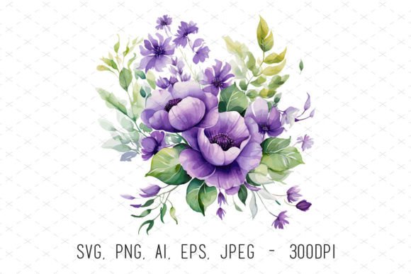 Purple Watercolor Flower Floral Clipart: Graphics & Illustrations