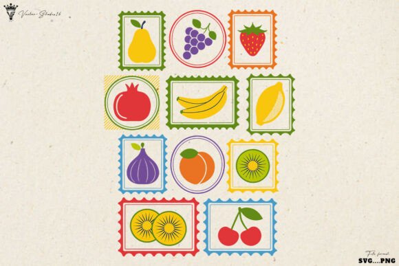 Retro Summer Fruit Stamp SVG PNG: Graphics & Illustrations