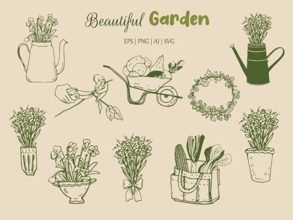 Rustic Garden Clipart Set: Graphics & Illustrations
