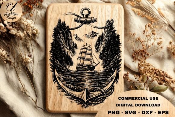 Sailing Ship Anchor Engraving SVG: Graphics & Illustrations