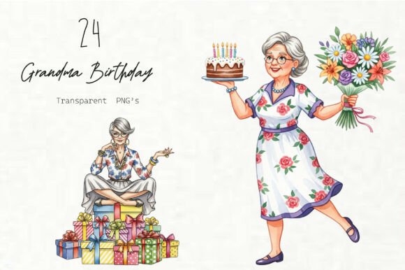 Sassy Grandma Birthday Clipart: Graphics & Illustrations for Local Brands