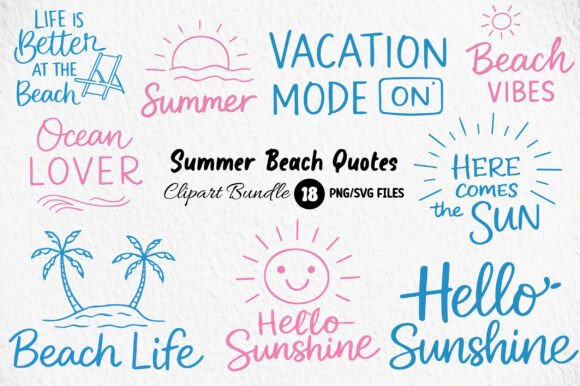 Summer Beach Quotes Clipart: Graphics & Illustrations for Content Publishers