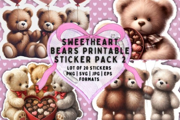 Sweetheart Bears Printable Sticker2 20: Graphics & Illustrations for Handmade Warmth