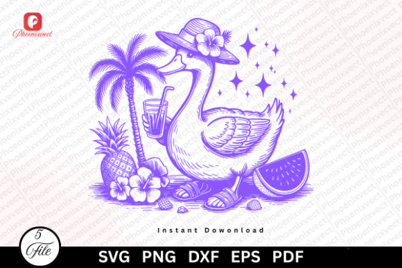 Tropical Vacation Summer Goose SVG Graphics & Illustrations