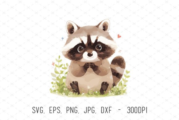 Watercolor Baby Raccoon Kids Clipart: Graphics & Illustrations