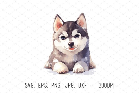 Watercolor Husky Puppy Dog Clipart SVG: Graphics & Illustrations