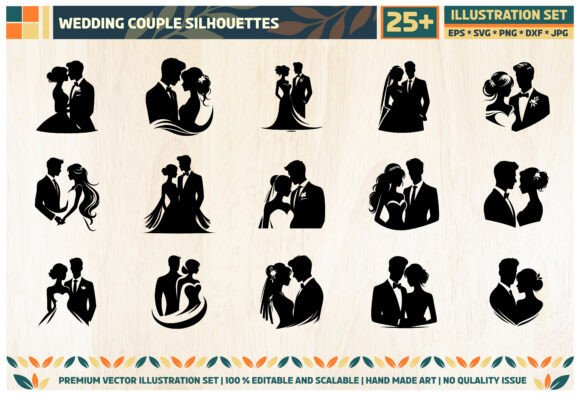 Wedding Couple Silhouette SVG Bundle: Graphics & Illustrations