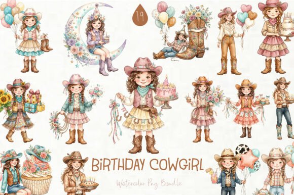 Western Birthday Cowgirl Clipart: Graphics & Illustrations for Real Crafting
