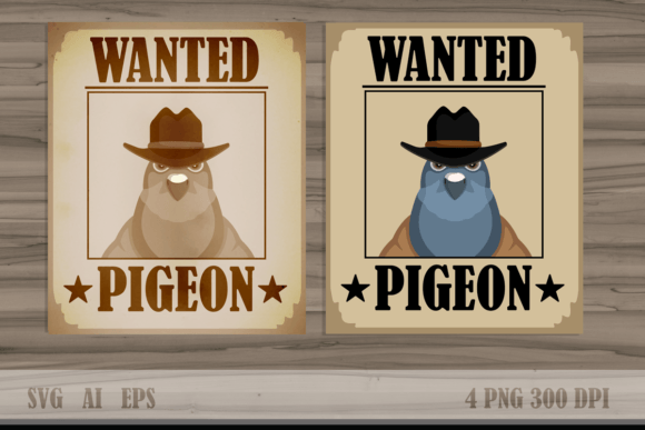 Western Vintage Poster with Pigeon Graphics & Illustrations