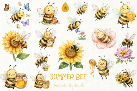 Whimsical Summer Bee Clipart: Graphics & Illustrations for Brand Joy