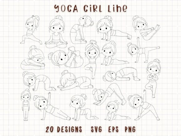 Yoga Girl Doodle SVG Fitness Clipart: Graphics & Illustrations
